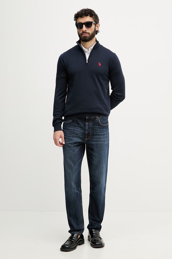 Светр чоловічий бавовняний U.S. Polo Assn. COTTON 1/4 ZIP NECK NECK колір темно-синій