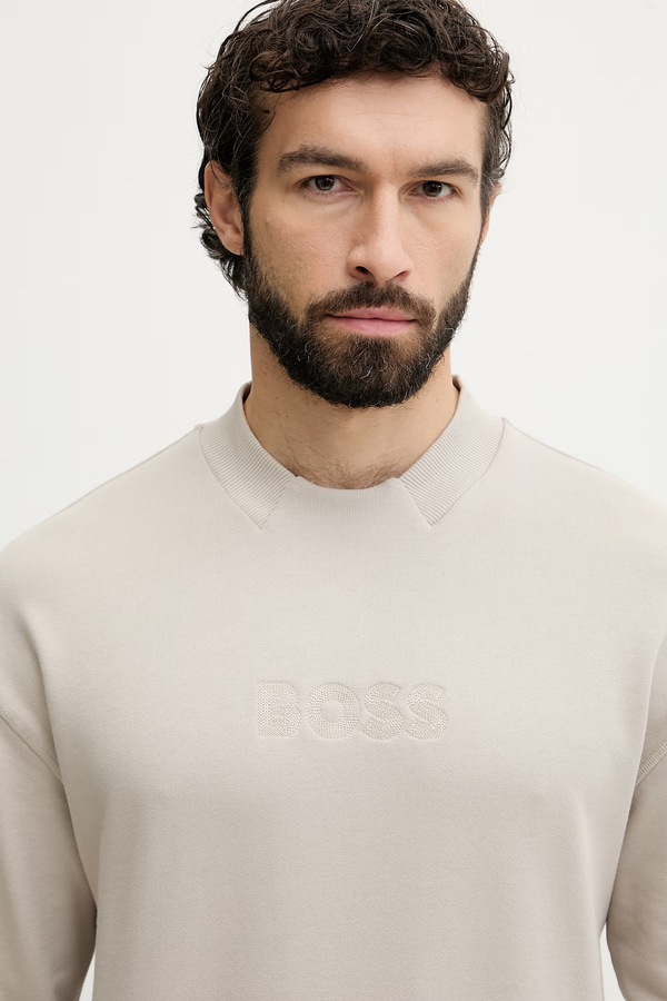 Кофта loungwear чоловіча бавовняна BOSS колір бежевий фото 4