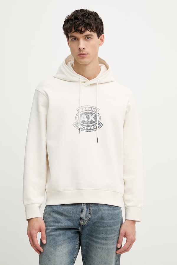 Кофта з капюшоном чоловіча Armani Exchange колір бежевий