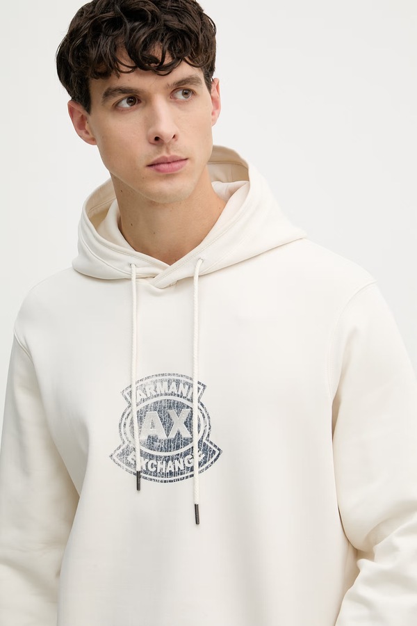 Кофта з капюшоном чоловіча Armani Exchange колір бежевий фото 4