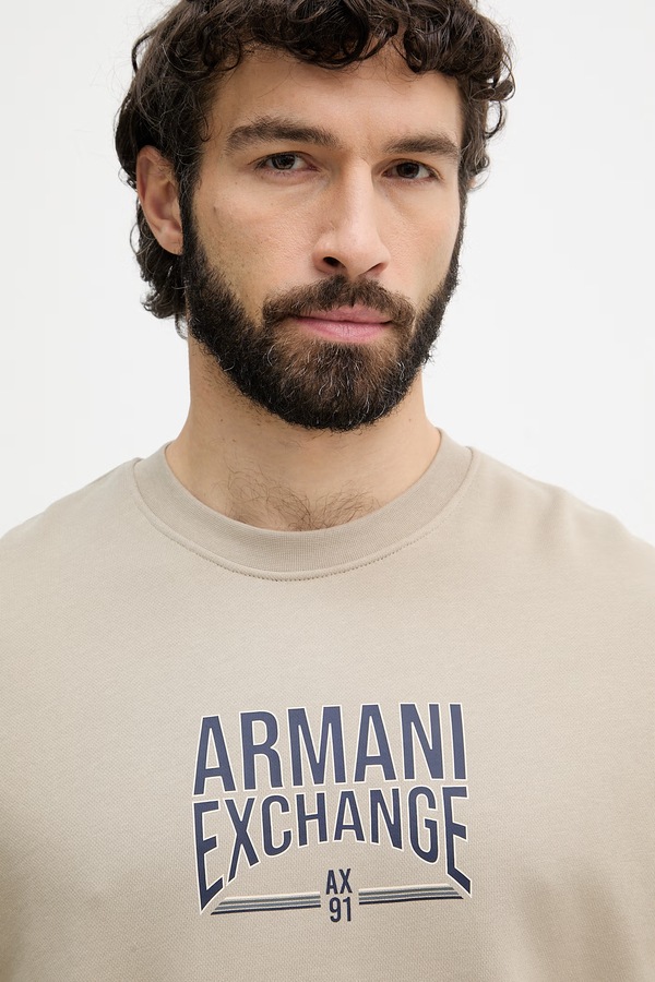 Кофта чоловіча з бавовною Armani Exchange колір бежевий фото 4