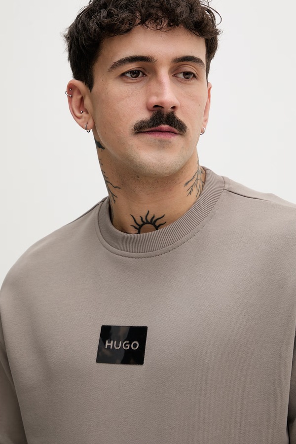 Бавовняна кофта HUGO Daylo колір бежевий фото 4