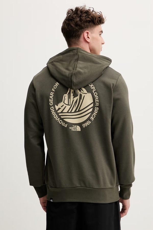 Кофта з капюшоном чоловіча з бавовною The North Face MONTE колір зелений