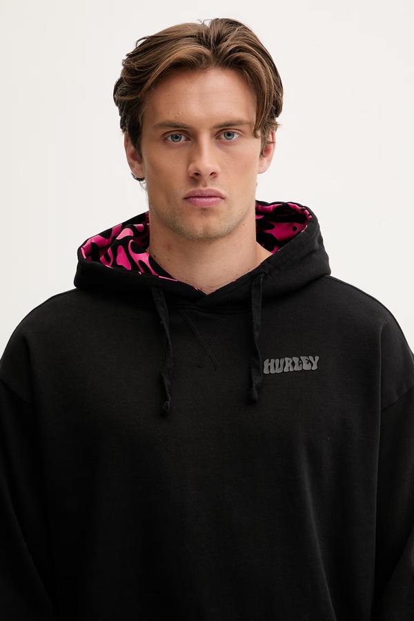 Кофта з капюшоном чоловіча бавовняна Hurley BUBBLE колір чорний фото 4