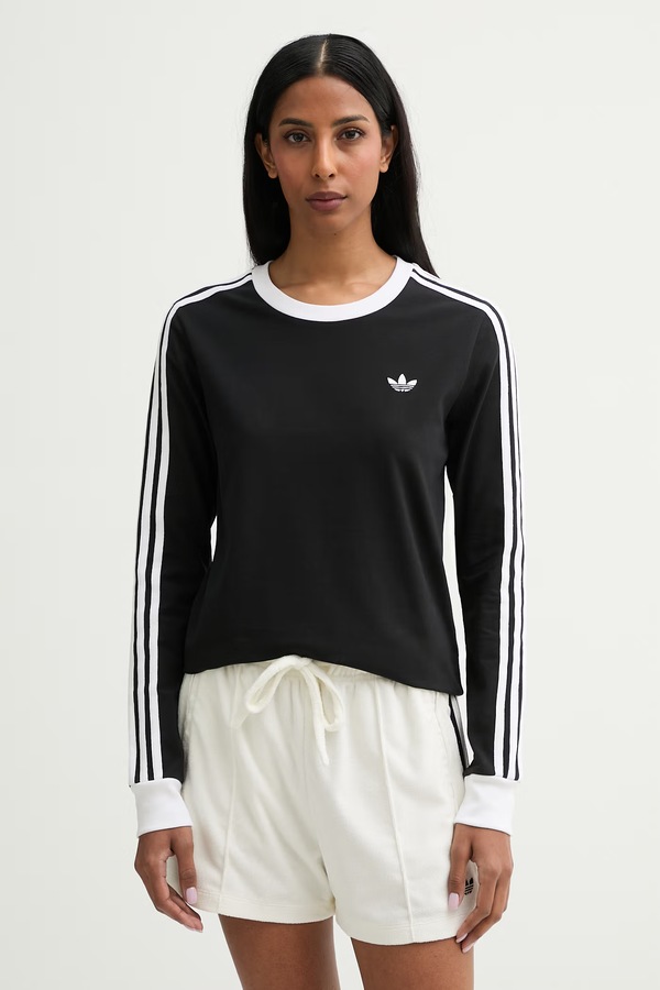 Лонгслів дитячий бавовняний з еластаном adidas Originals колір чорний