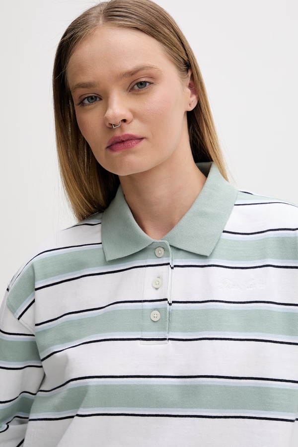 Лонгслів жіночий бавовняний Guess Jeans колір зелений фото 4