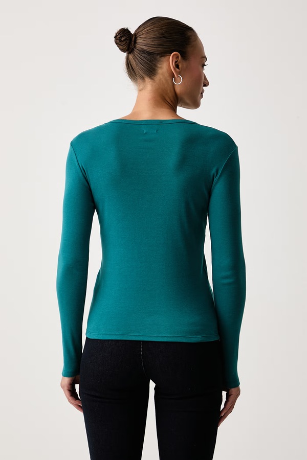 Лонгслів жіночий бавовняний United Colors of Benetton колір бірюзовий фото 2