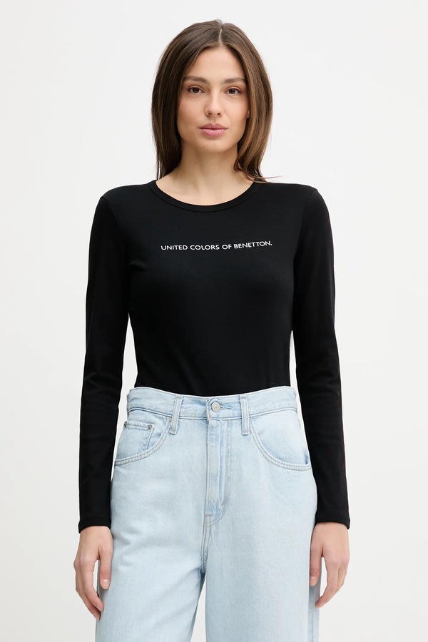 Лонгслів жіночий бавовняний United Colors of Benetton колір чорний