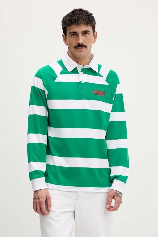 Бавовняний лонгслів United Colors of Benetton x Stranger Things колір зелений
