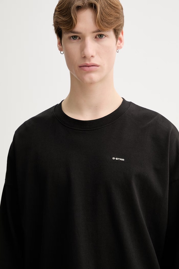 Бавовняний лонгслів G-Star Heavy jersey oversized колір чорний фото 4