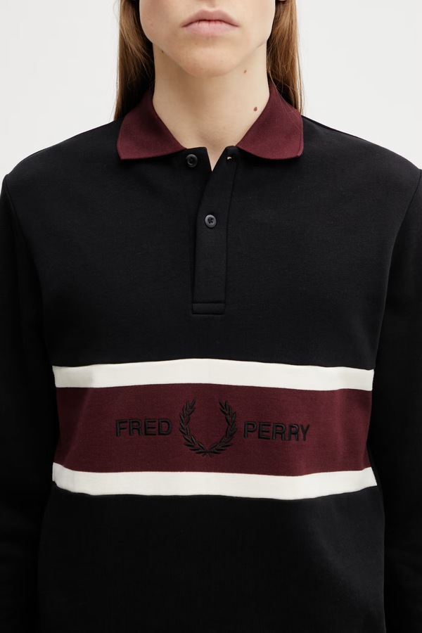 Бавовняний лонгслів Fred Perry колір чорний фото 4