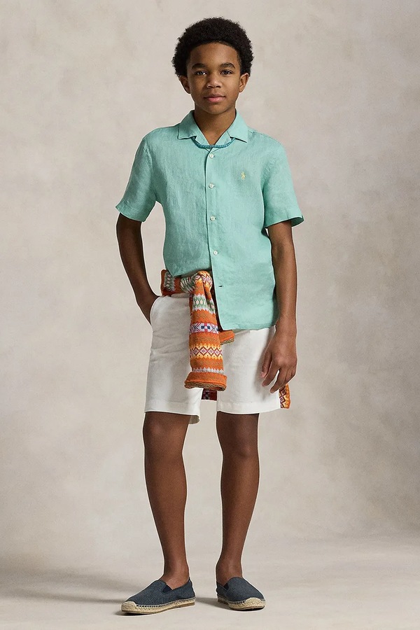 Сорочка дитяча лляна Polo Ralph Lauren колір бірюзовий фото 3