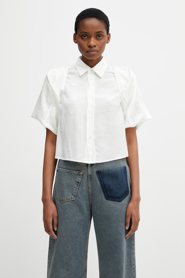 Сорочка жіноча з віскозою MM6 Maison Margiela колір білий фото 4