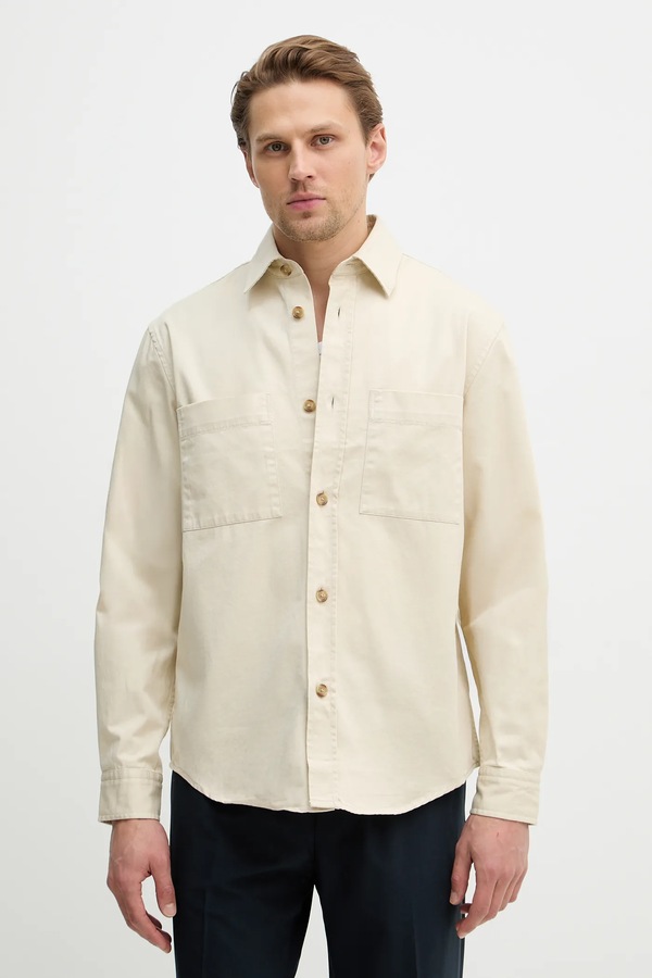 Бавовняна сорочка BOSS H-OWEN-K-2PP-261 колір бежевий