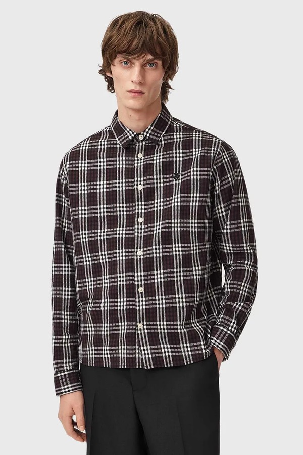 Хлопковая рубашка AllSaints цвет коричневый фото 2