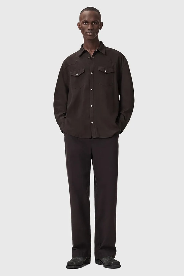 Сорочка AllSaints PICKETT колір коричневий фото 3