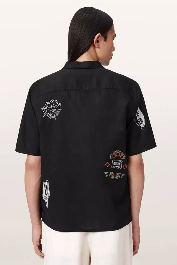Рубашка из добавлением льна AllSaints KARLTON цвет черный