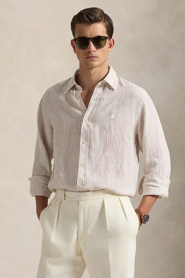 Сорочка з льону Polo Ralph Lauren колір бежевий