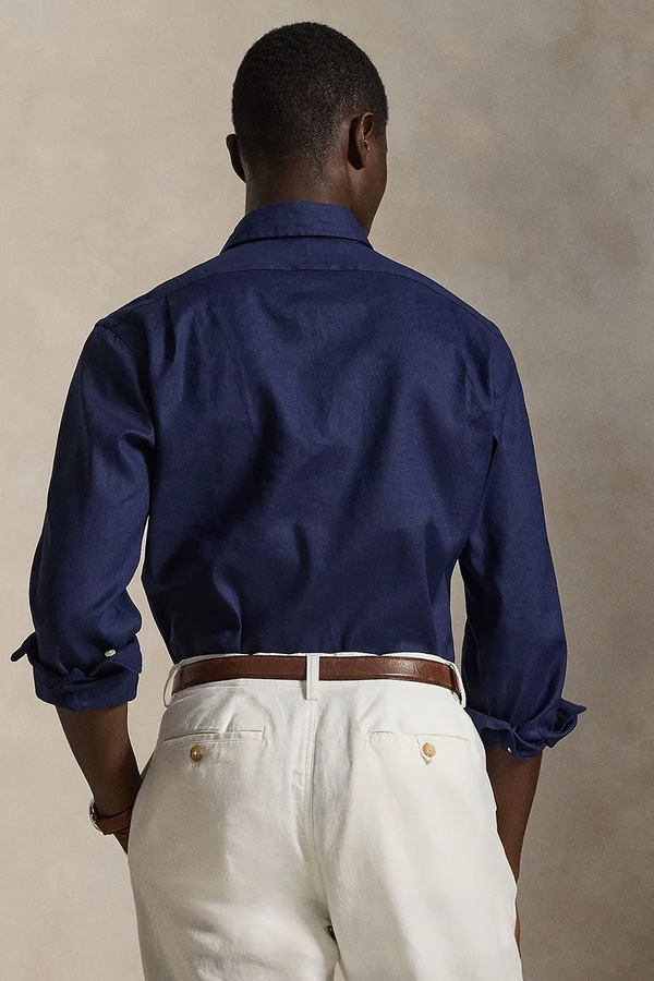 Сорочка чоловіча з льоном Polo Ralph Lauren колір темно-синій