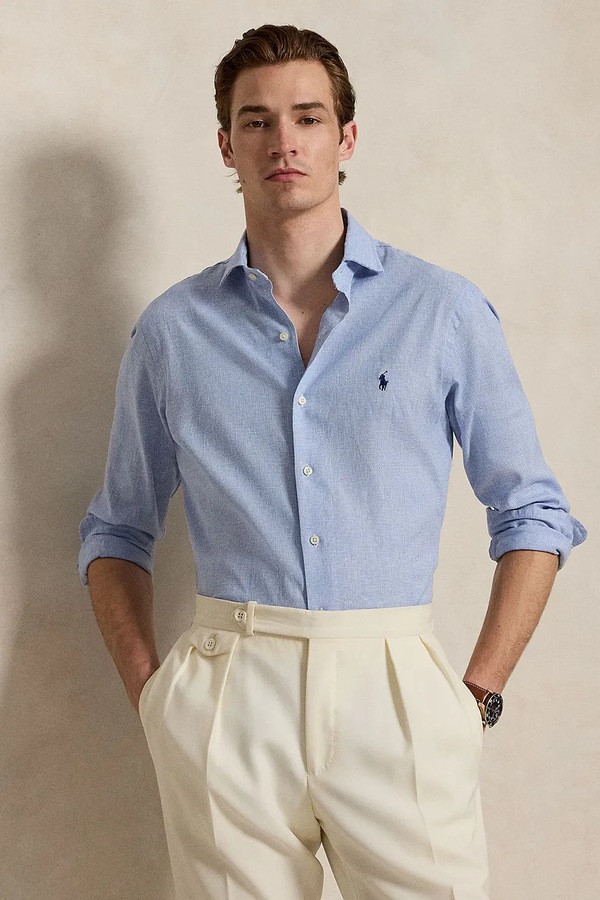 Сорочка чоловіча з льоном Polo Ralph Lauren колір блакитний