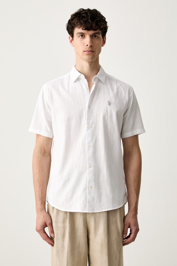 Рубашка мужская из добавлением льна U.S. Polo Assn. LINEN BLEND SS цвет белый