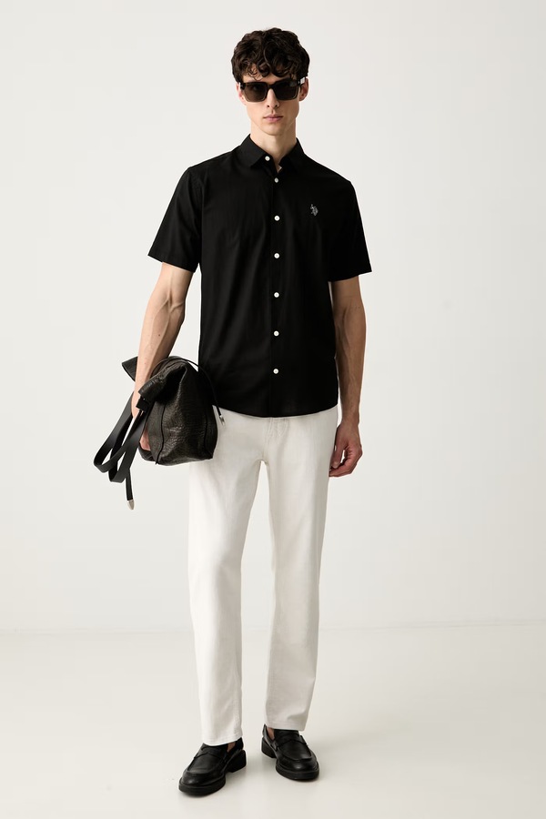 Сорочка чоловіча з додаванням льону U.S. Polo Assn. LINEN BLEND SS колір чорний