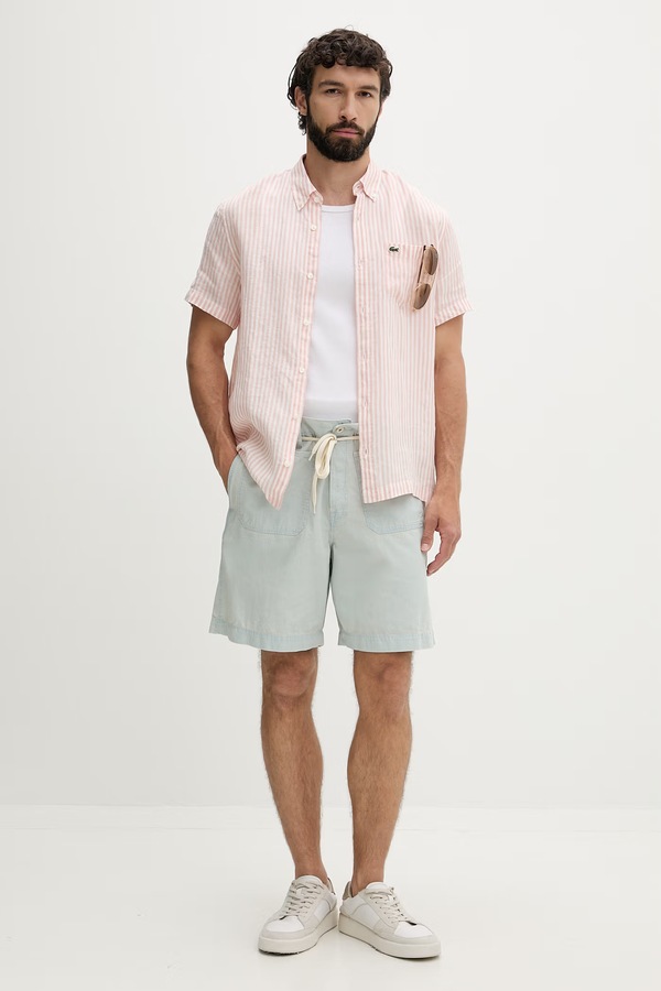 Сорочка чоловіча лляна Lacoste колір рожевий