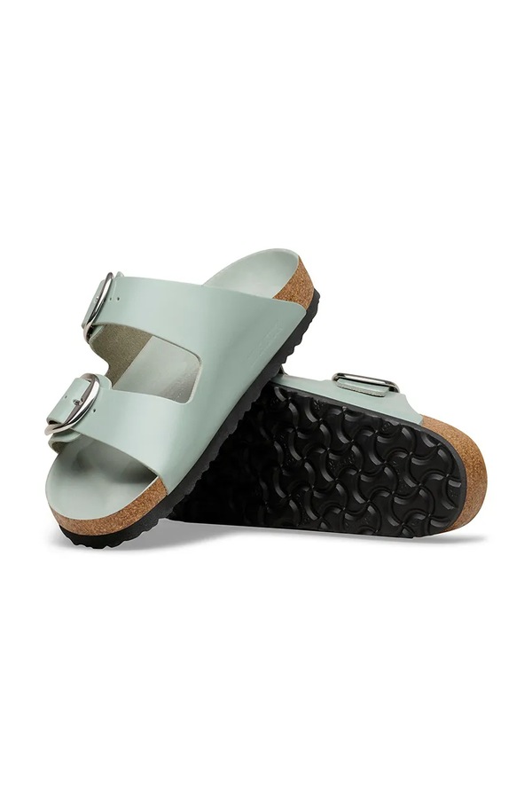Шльопанці на пласкому підборі жіночі шкіряні Birkenstock Arizona Big Buckle колір зелений фото 4