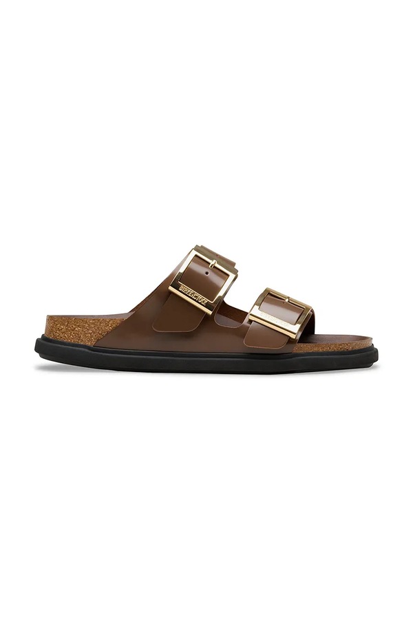 Шльопанці жіночі шкіряні Birkenstock Arizona Droplet Buckle колір коричневий