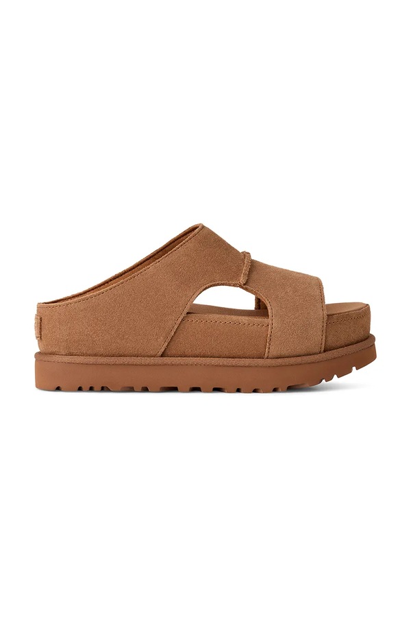 Замшеві шльопанці UGG W Goldenstar Hi Cutout Slide колір коричневий