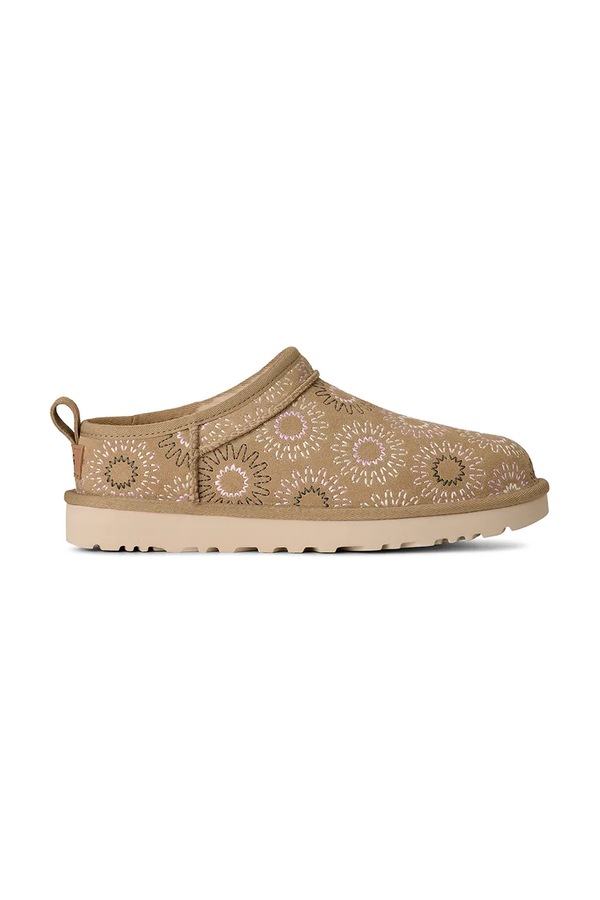 Замшеві капці UGG W Classic Micro Sun Stitch колір бежевий