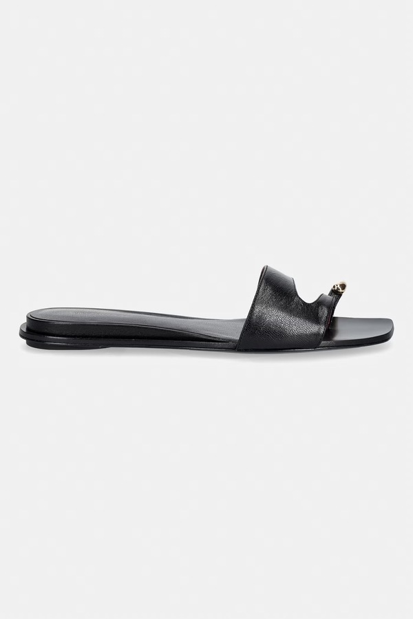 Шльопанці на пласкому підборі жіночі шкіряні Tory Burch Pierced Slide колір чорний