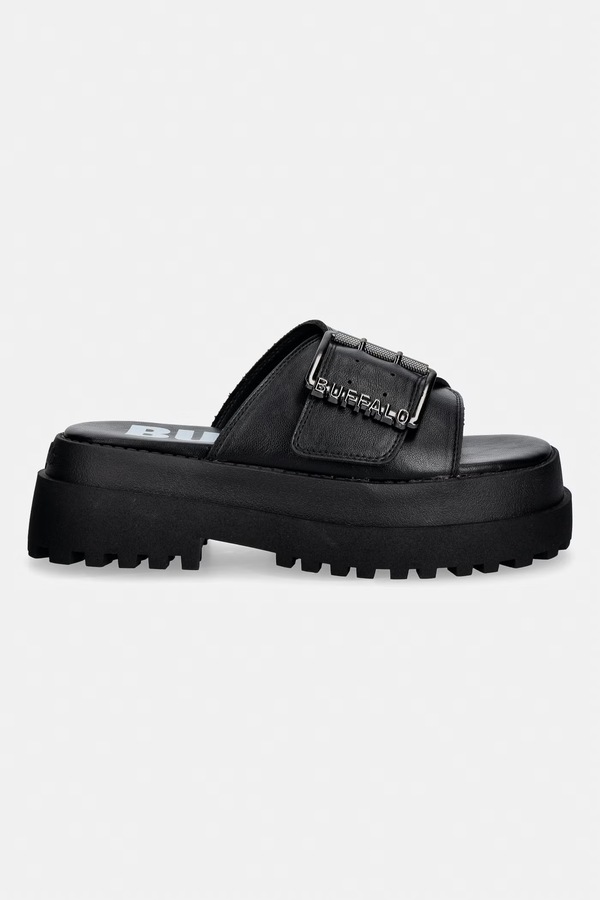 Шльопанці на платформі жіночі Buffalo Pluto Slide Buckle колір чорний
