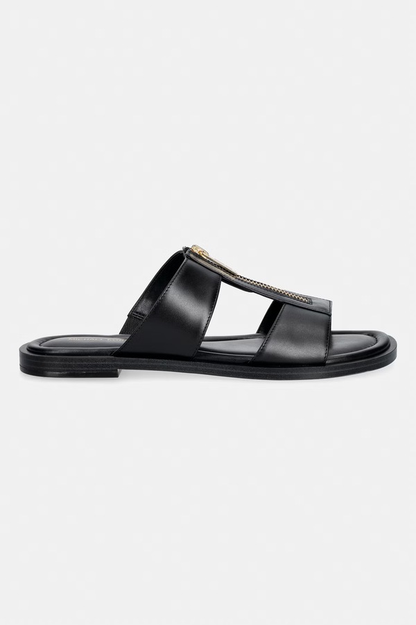 Шльопанці на пласкому підборі жіночі шкіряні MICHAEL Michael Kors Berkley Flat Sandal колір чорний