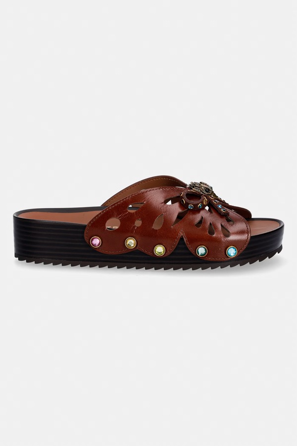 Шлепанцы женские кожаные Kurt Geiger London Boho Butterfly Flat цвет коричневый