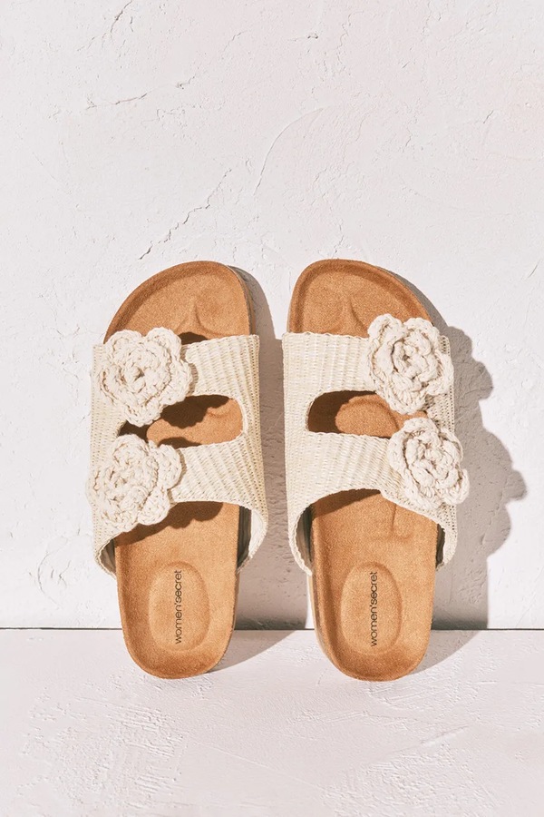 Шльопанці жіночі women'secret MMT FLOWER BIO ECRU колір бежевий фото 4