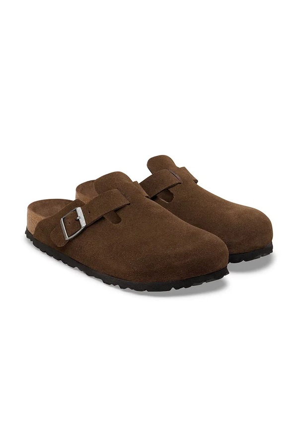 Шльопанці на пласкому підборі замшеві Birkenstock Boston SFB LEVE колір коричневий фото 2