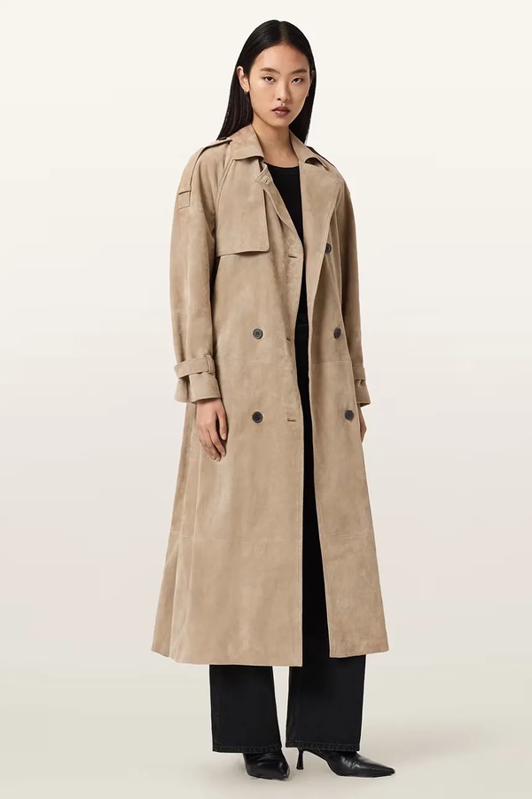 Тренч жіночий замшевий AllSaints REED SUEDE колір бежевий фото 2