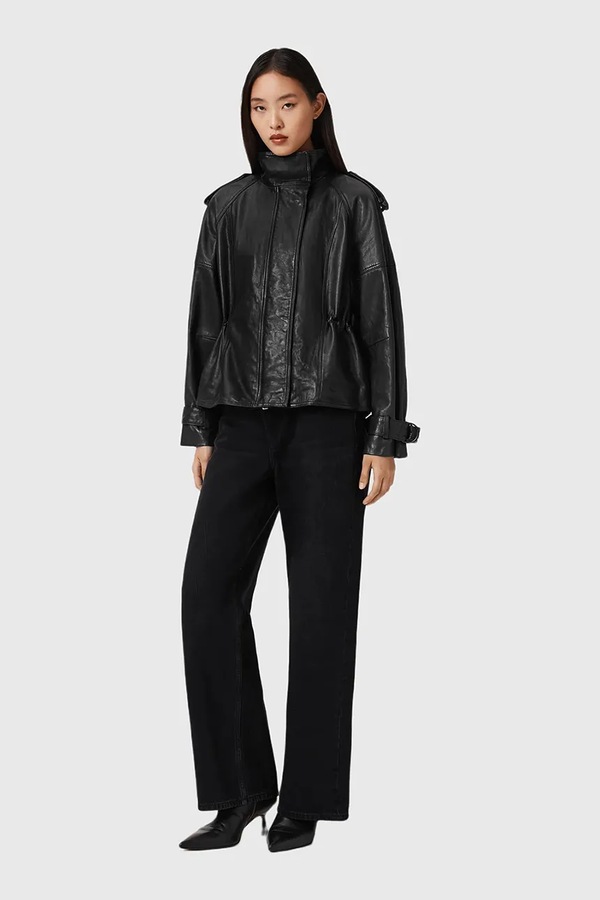 Шкіряна куртка AllSaints колір чорний фото 2