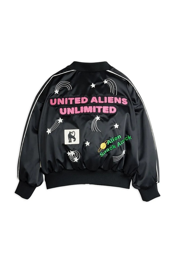 Дитяча куртка-бомбер Mini Rodini United aliens колір чорний фото 3
