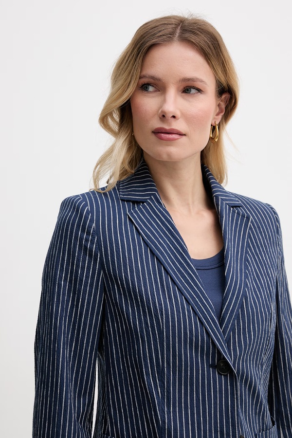 Однобортний піджак жіночий з бавовною Weekend Max Mara ALETTA колір темно-синій фото 4