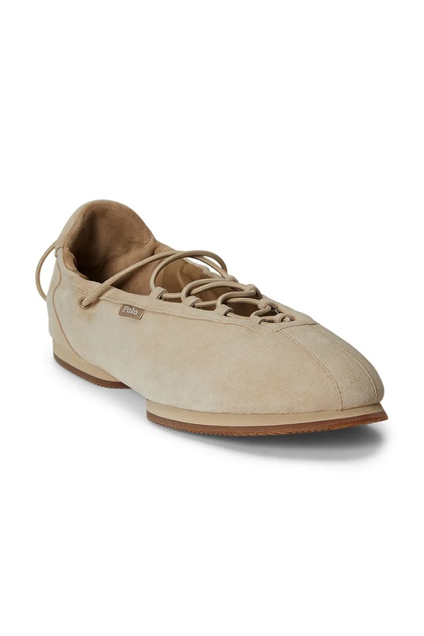 Замшеві балетки Polo Ralph Lauren Ballerina Lace Up колір бежевий