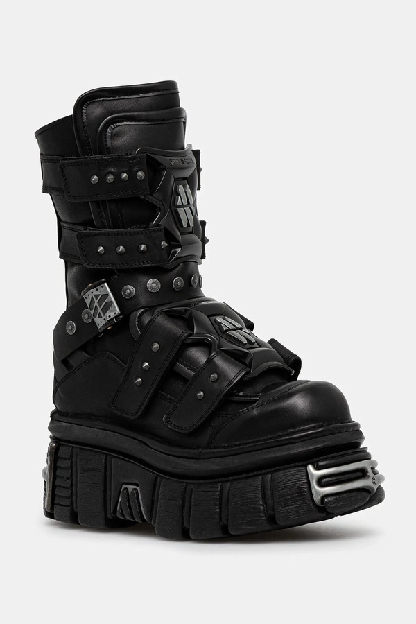 Шкіряні черевики New Rock CRUST NEGRO, TOWER NEGRO E14 ACERO колір чорний