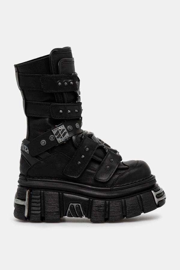 Шкіряні черевики New Rock CRUST NEGRO, TOWER NEGRO E14 ACERO колір чорний
