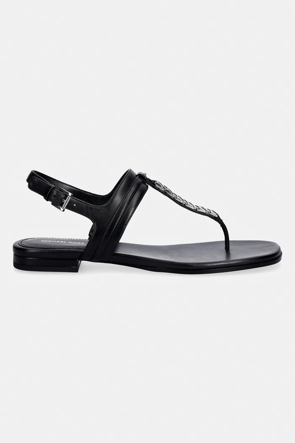 Босоніжки пласкі жіночі шкіряні MICHAEL Michael Kors Marcia Thong Sandal колір чорний