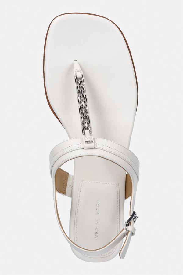 Босоніжки на пласкому підборі жіночі шкіряні MICHAEL Michael Kors Marcia Thong Sandal колір білий фото 4