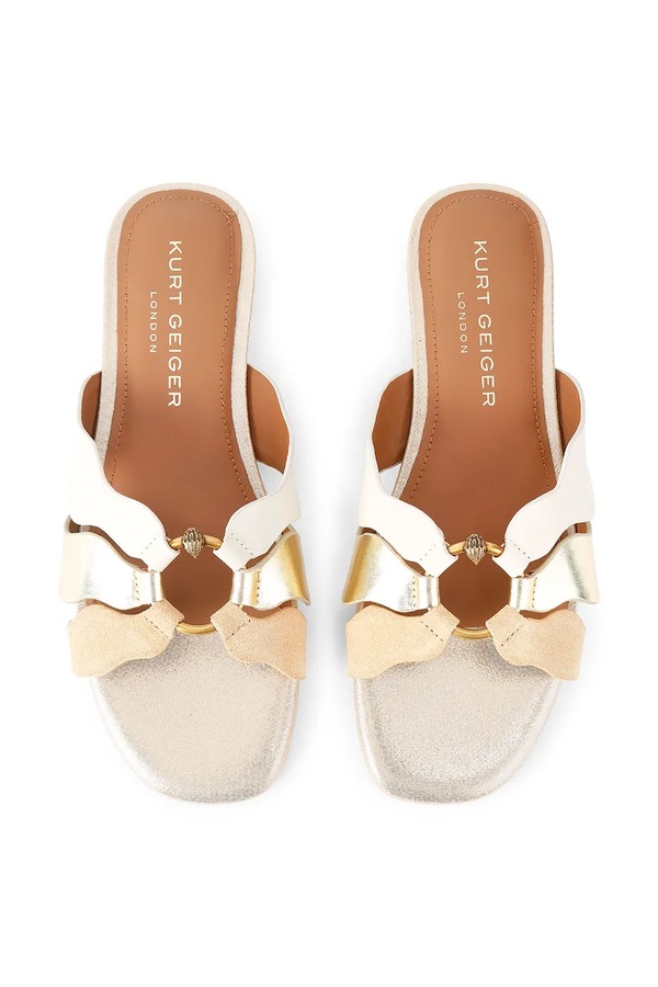 Шльопанці на пласкому підборі жіночі шкіряні Kurt Geiger London Sun Wave Flat Sandal колір золотий фото 2
