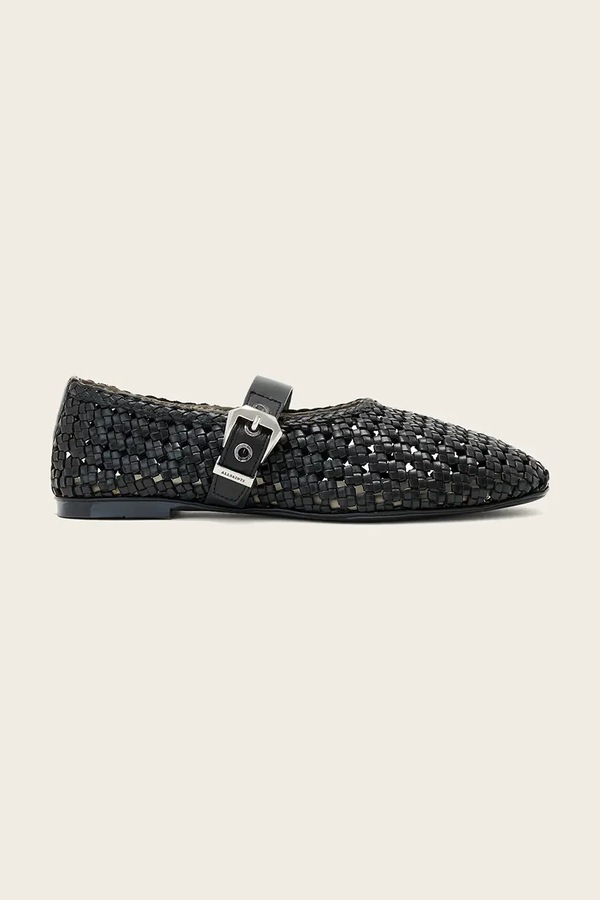 Балетки шкіряні AllSaints Sabine Woven Flat колір чорний