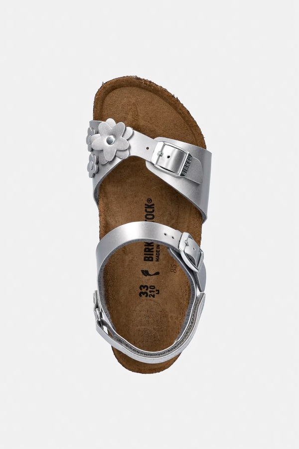 Босоніжки дитячі шкіряні Birkenstock Rio AS Kids Flowers колір срібний фото 4