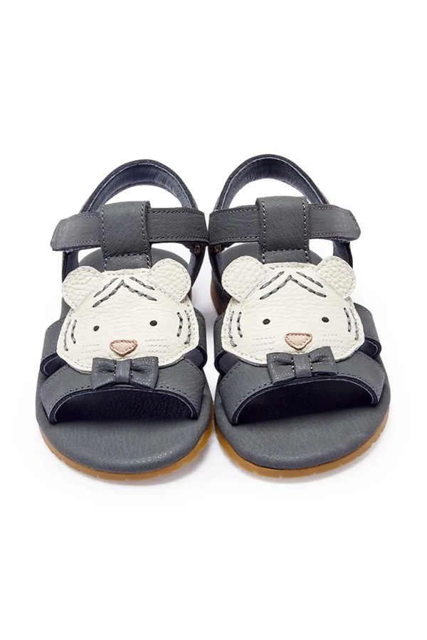 Босоножки с открытой пяткой детские кожаные Donsje Dhalo Sandals Festive White Tiger цвет черный